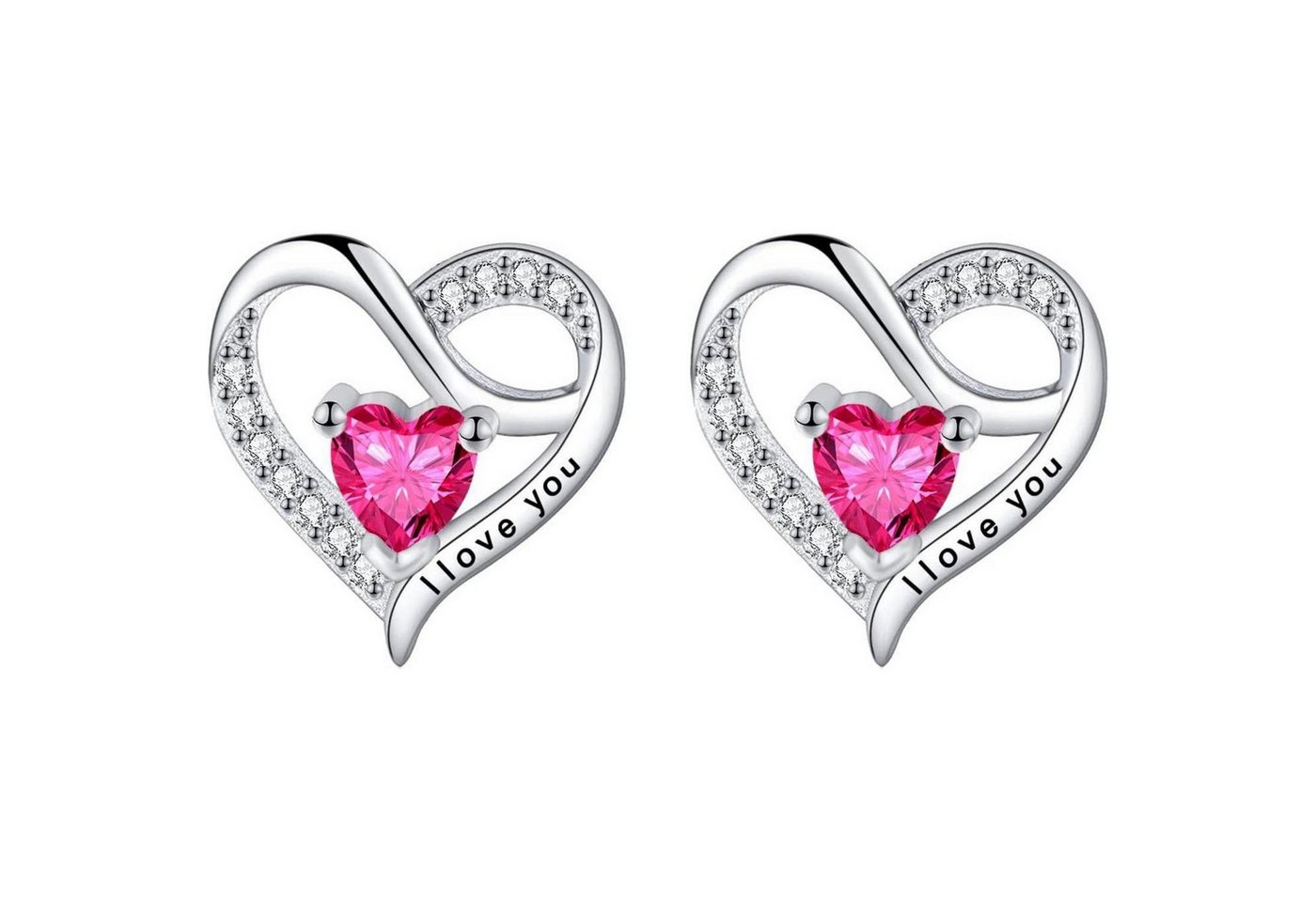 LuxusKollektion Schmuckset Ohrstecker Herz Silber 925 Damen Zirkonia Geschenk Mama Rot-C von LuxusKollektion