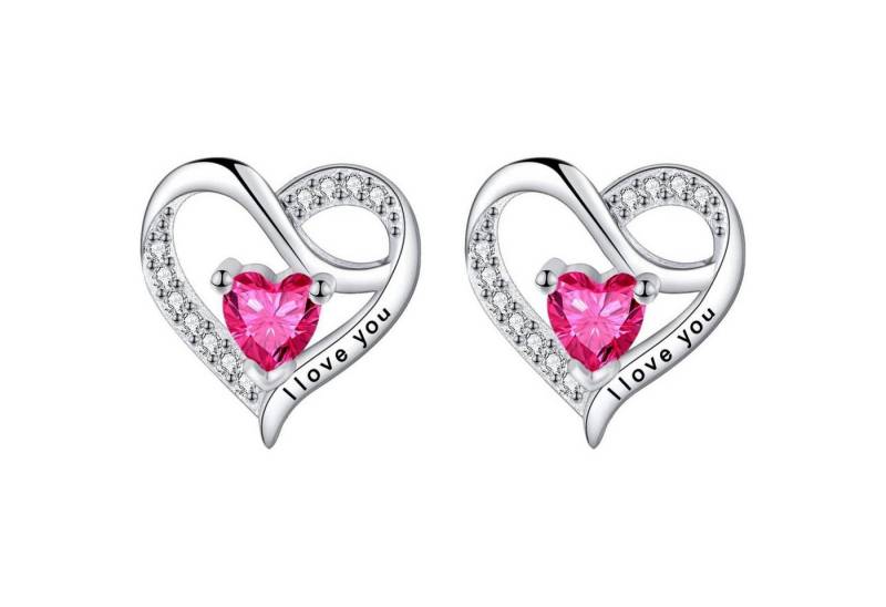 LuxusKollektion Schmuckset Ohrstecker Herz Silber 925 Damen Zirkonia Geschenk Mama Rot-C von LuxusKollektion