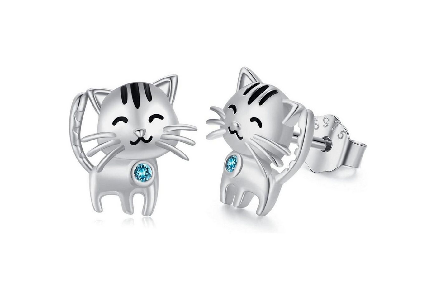 LuxusKollektion Schmuckset Ohrstecker Katze 925 Silber hypoallergen Birthstone Marsch von LuxusKollektion