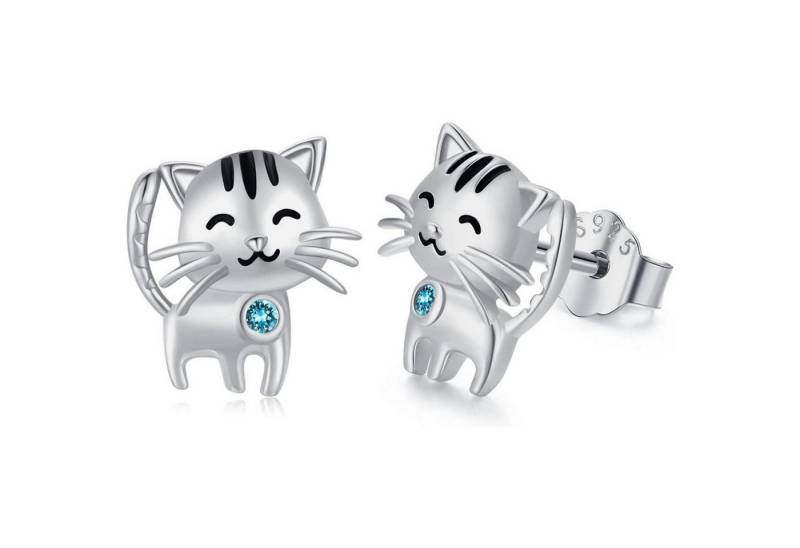 LuxusKollektion Schmuckset Ohrstecker Katze 925 Silber hypoallergen Birthstone Marsch von LuxusKollektion