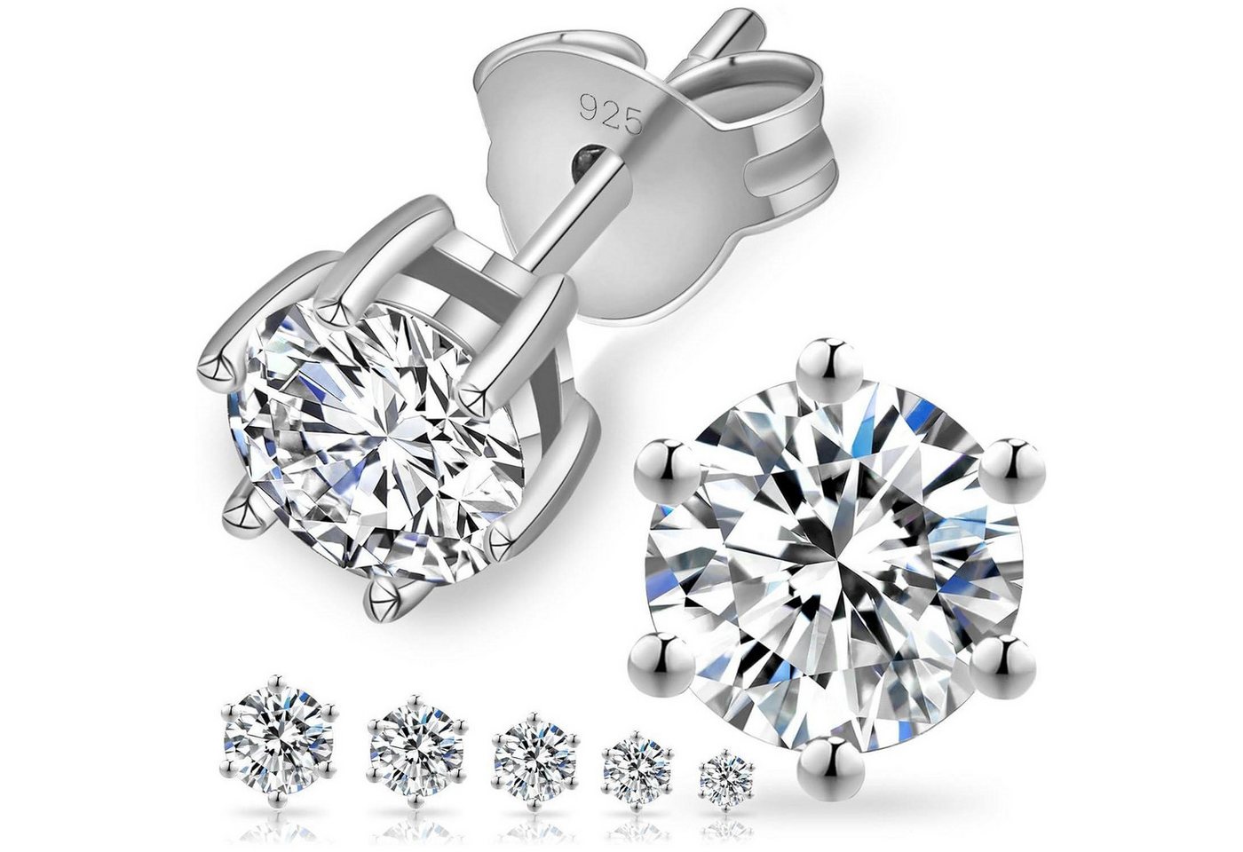 LuxusKollektion Schmuckset Ohrstecker Moissanite 5,0 mm 1,0 ctw 0,50 ct Einzel Silber 6-Krappen von LuxusKollektion