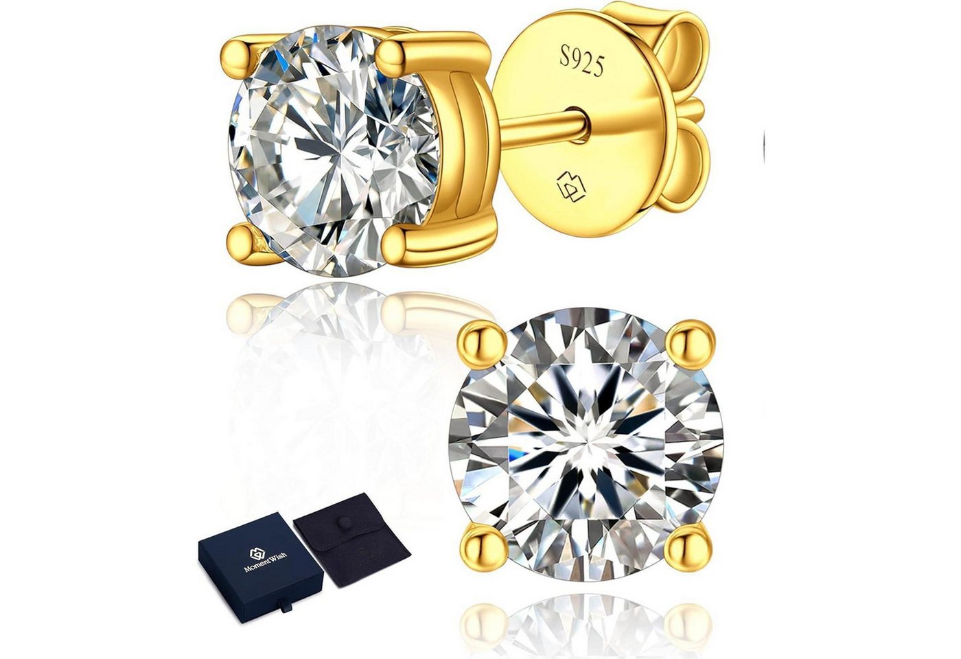 LuxusKollektion Schmuckset Ohrstecker Moissanite Gold585 2 Karat(1ct*2)-6.5mm Vergoldet-4 Prong von LuxusKollektion