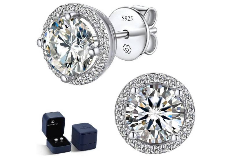 LuxusKollektion Schmuckset Ohrstecker Moissanite Silber 925 2 Karat(1ct*2)-6,5mm 1 Silber-Halo von LuxusKollektion