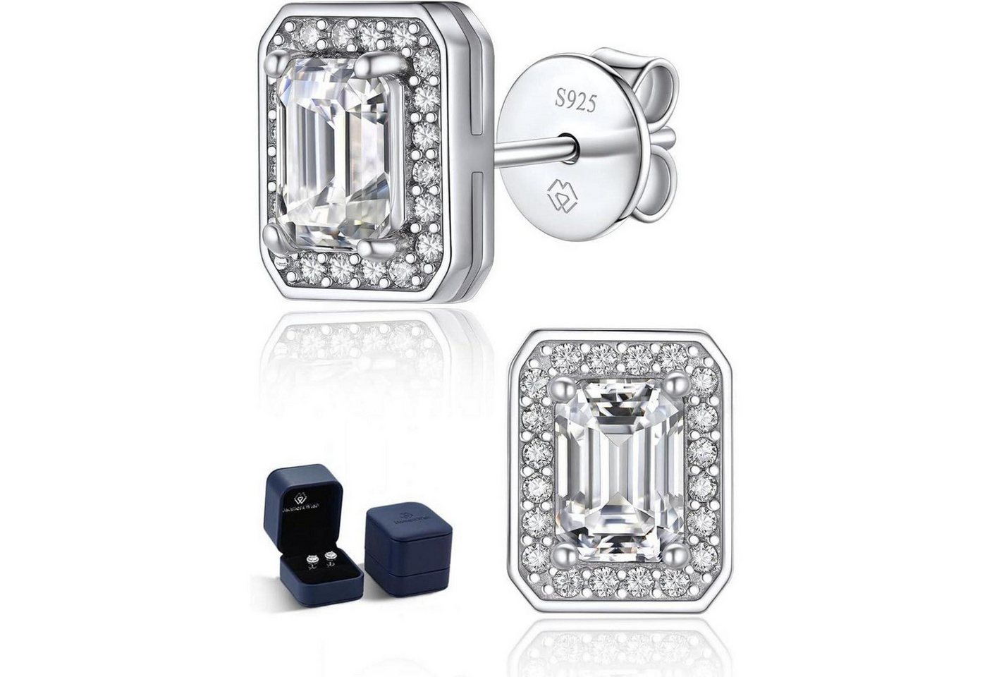 LuxusKollektion Schmuckset Ohrstecker Moissanite Silber925 2 Karat(1ct*2)-6,5mm 6 Halo-Emerald von LuxusKollektion