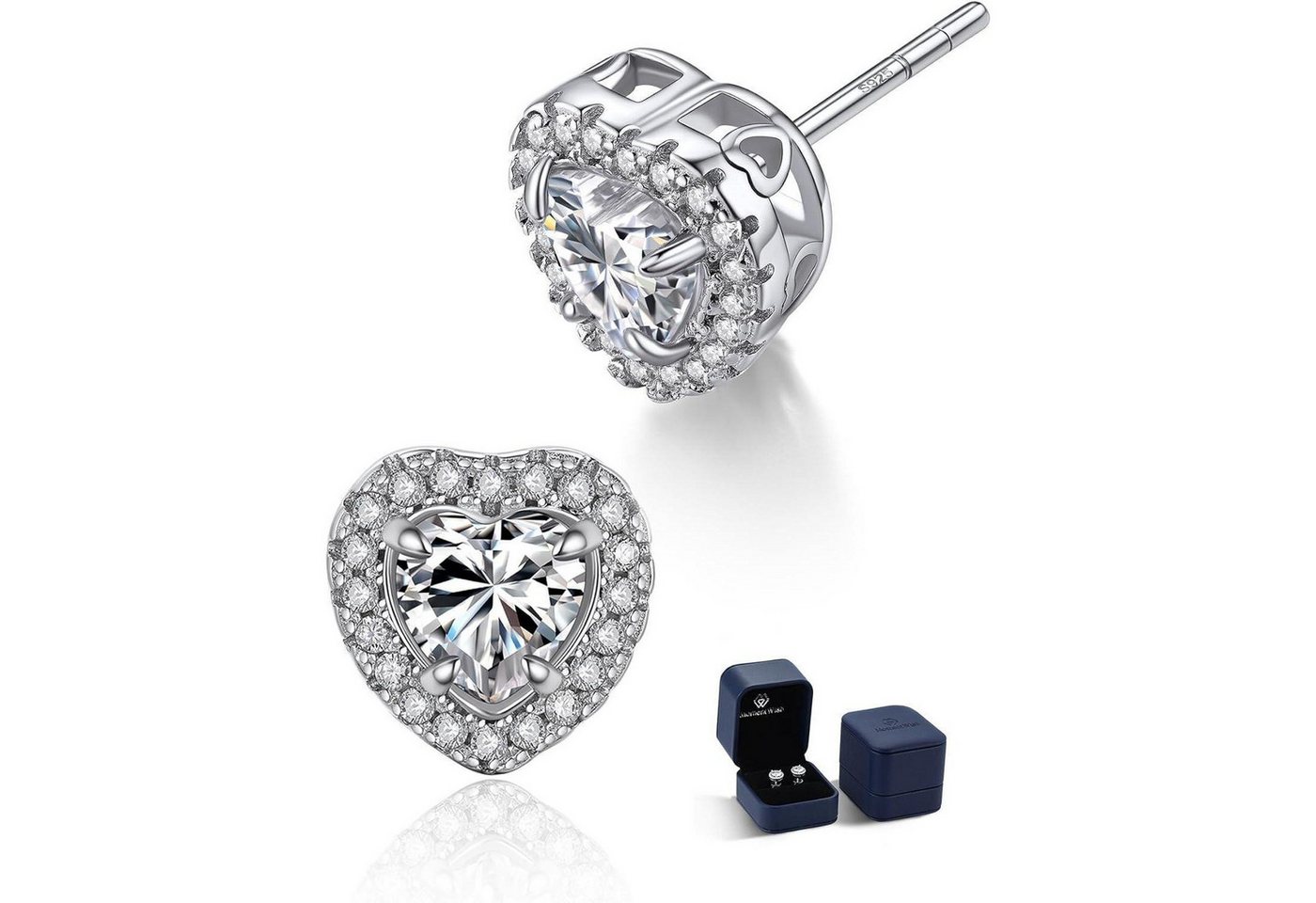 LuxusKollektion Schmuckset Ohrstecker Moissanite Silber925 Damen 2 Karat(1ct*2)-6,5mm 2 Halo-Herz von LuxusKollektion