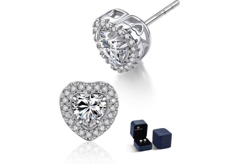 LuxusKollektion Schmuckset Ohrstecker Moissanite Silber925 Damen 2 Karat(1ct*2)-6,5mm 2 Halo-Herz von LuxusKollektion