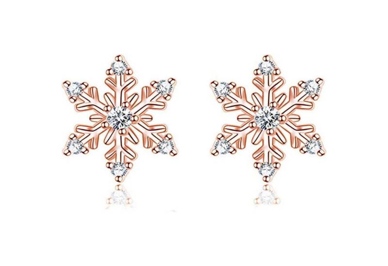 LuxusKollektion Schmuckset Ohrstecker Silber 925 Damen Schneeflocken mit Zirkonia Rose Gold von LuxusKollektion