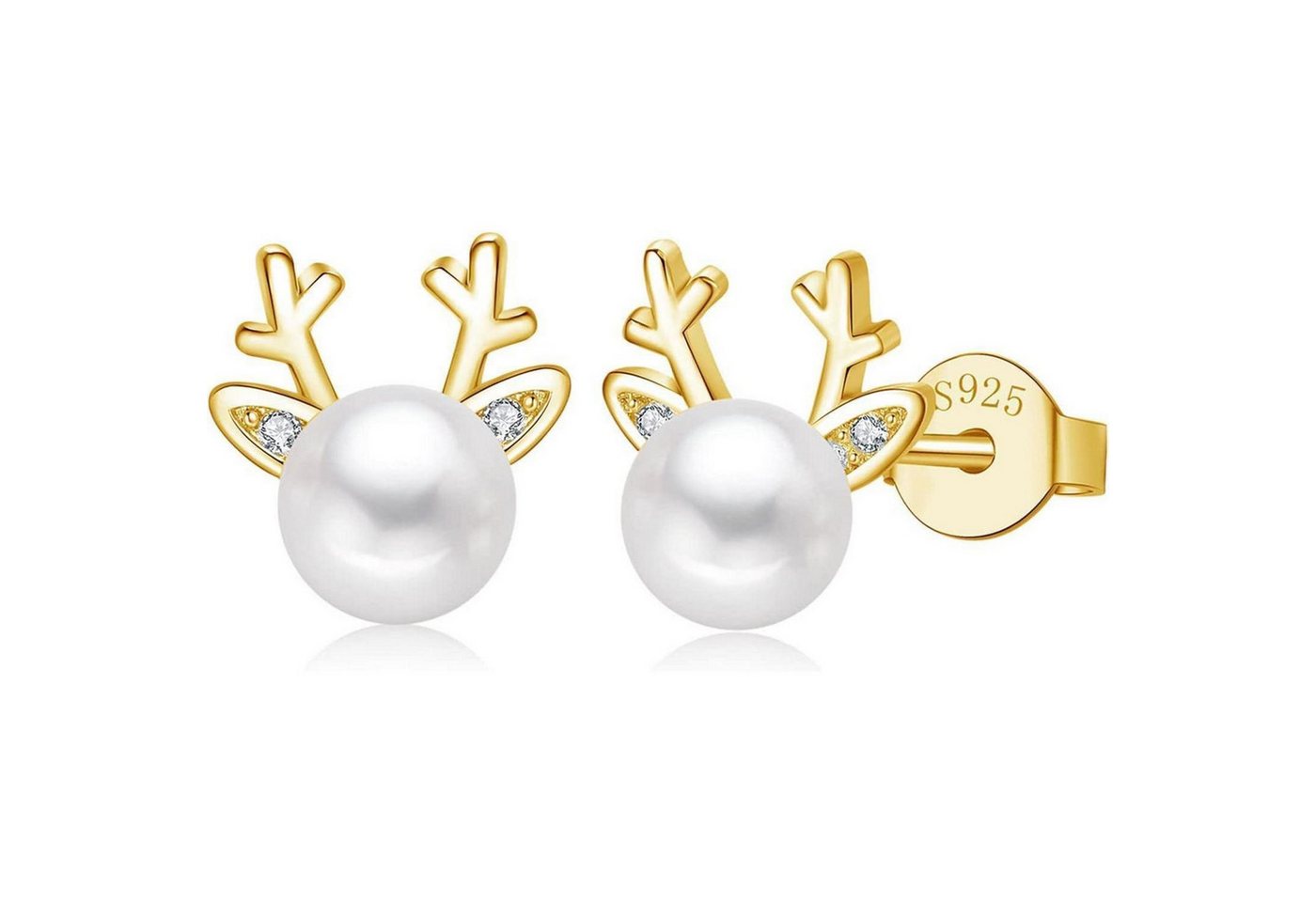 LuxusKollektion Schmuckset Ohrstecker Silber 925 Damen Weihnachten Schneeflocke Elch Perle - Gold von LuxusKollektion
