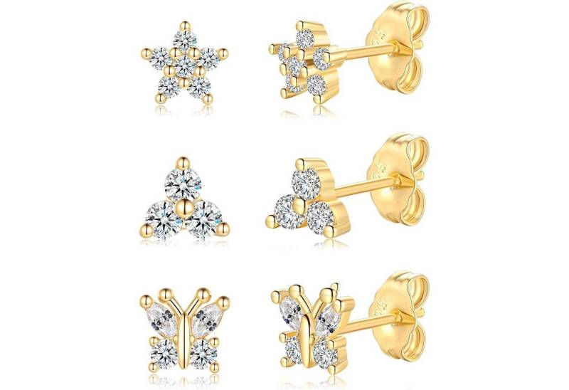 LuxusKollektion Schmuckset Ohrstecker Silber 925 Sterling Zirkonia 3 Paar-weißer Zirkon von LuxusKollektion