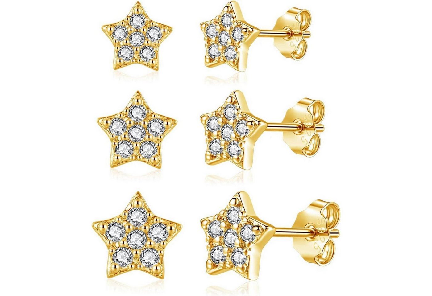 LuxusKollektion Schmuckset Ohrstecker Silber925 3Paare Herz Zirkonia Damen Geschenkbox Stern Gold von LuxusKollektion