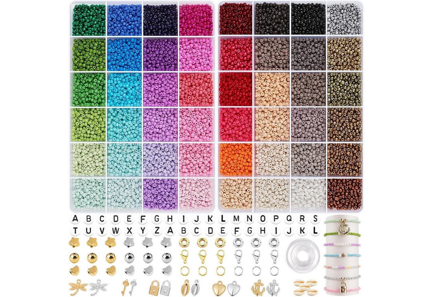 LuxusKollektion Schmuckset Perlen 3mm Perlenset 48Farben 2Boxen Armband Bunt - 48Bunte von LuxusKollektion
