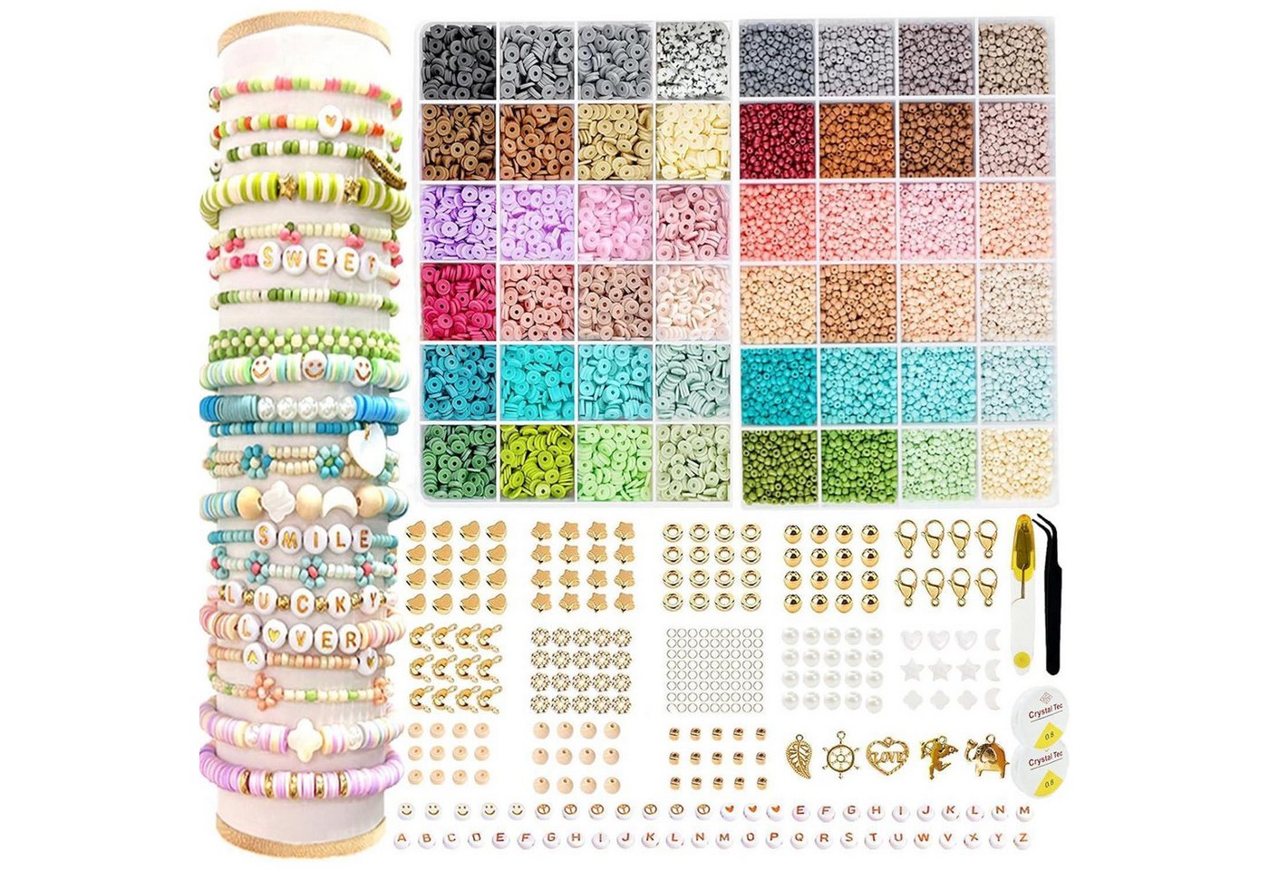 LuxusKollektion Schmuckset Perlen 6mm 3mm Polymer 48 Farben 14000 Set Clay Beads Seed Beads von LuxusKollektion