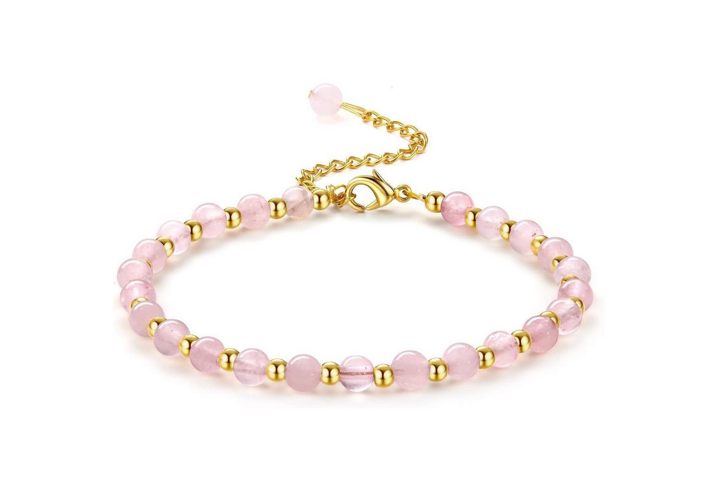 LuxusKollektion Schmuckset Perlenarmband Damen Naturstein 5mm Edelstahl Vergoldet Boho Rosa von LuxusKollektion