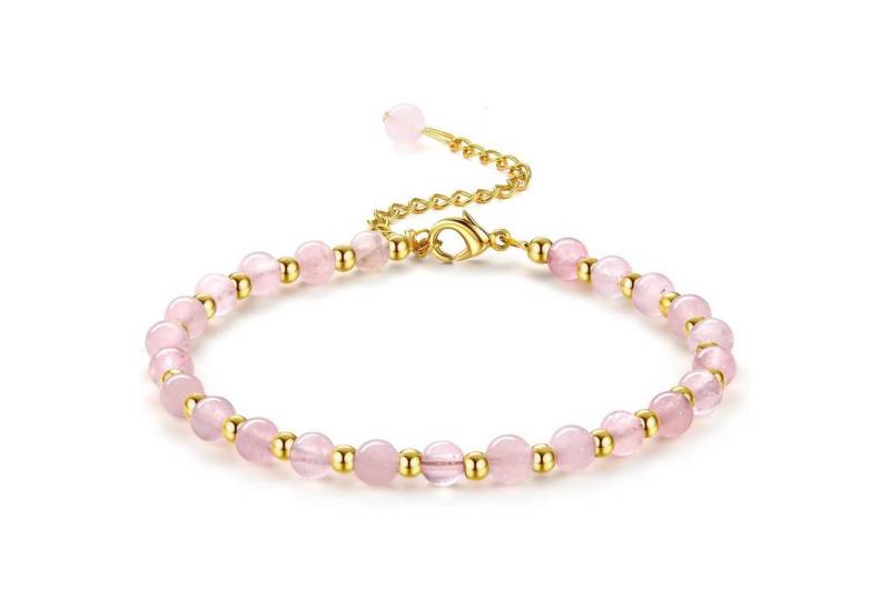 LuxusKollektion Schmuckset Perlenarmband Damen Naturstein 5mm Edelstahl Vergoldet Boho Rosa von LuxusKollektion