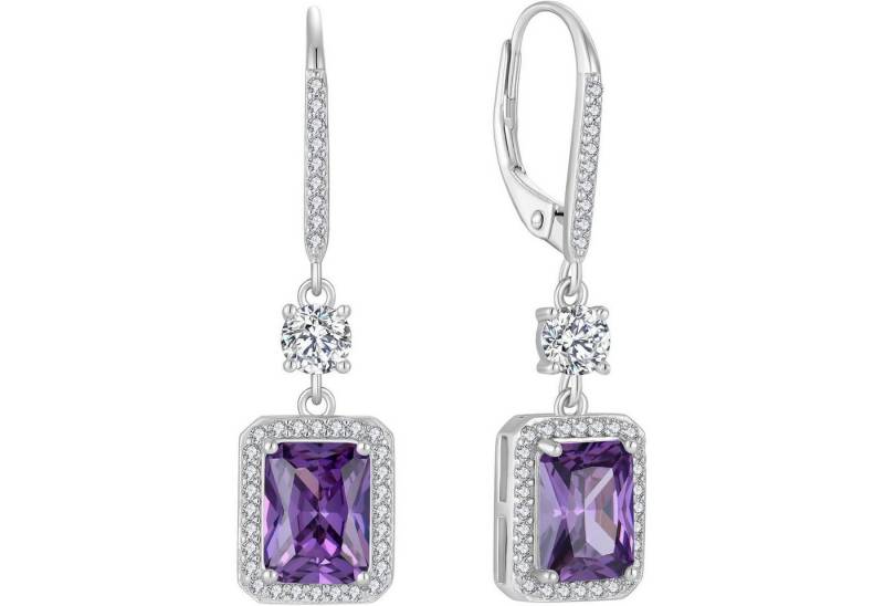 LuxusKollektion Schmuckset Prinzessschliff Hängend Ohrringe 925 Silber Halo Geburtsstein Februar von LuxusKollektion