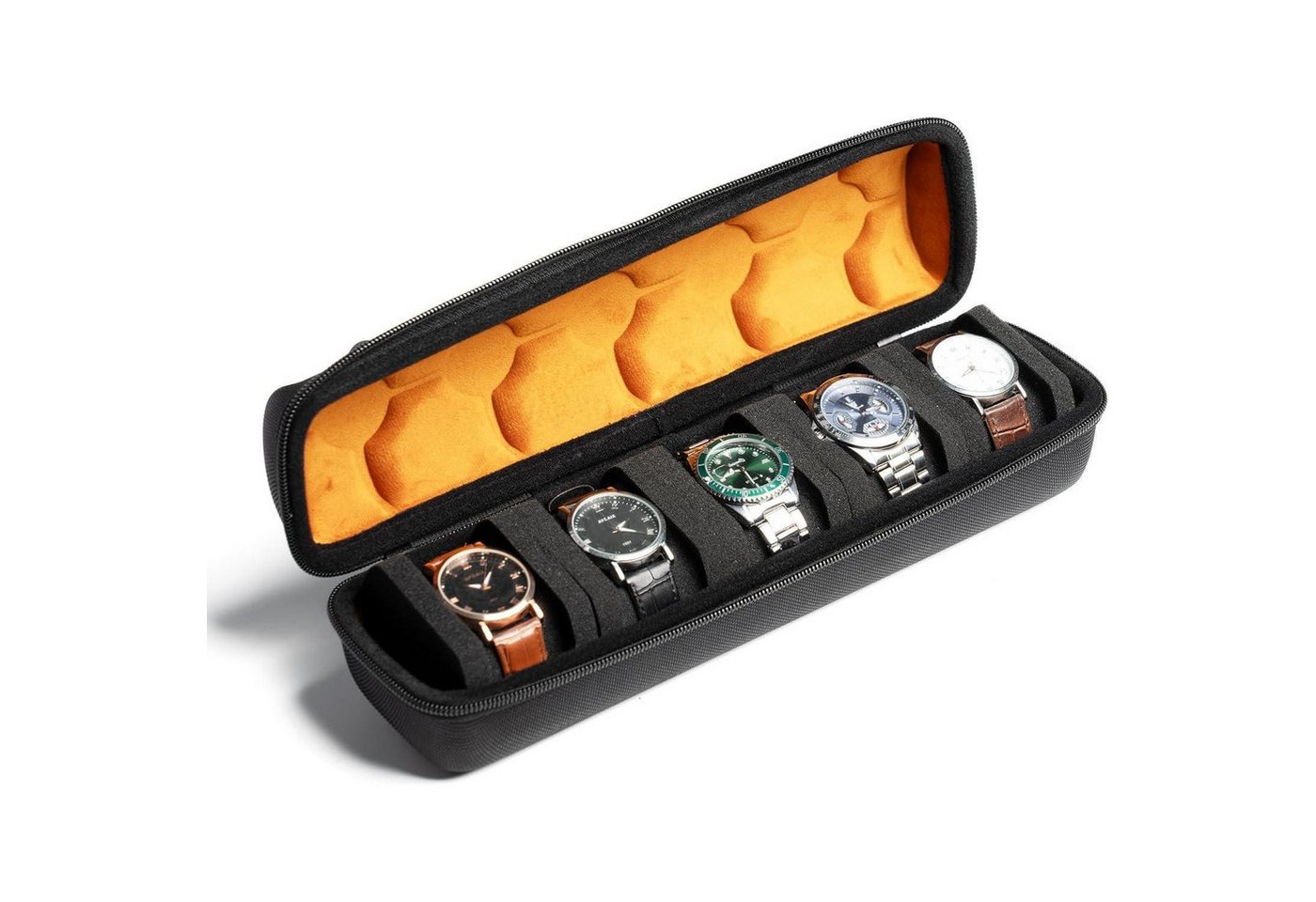 LuxusKollektion Schmuckset Reiseetui Hartschale 5 Fächer Schwarz mit Mikrofaser-futter von LuxusKollektion