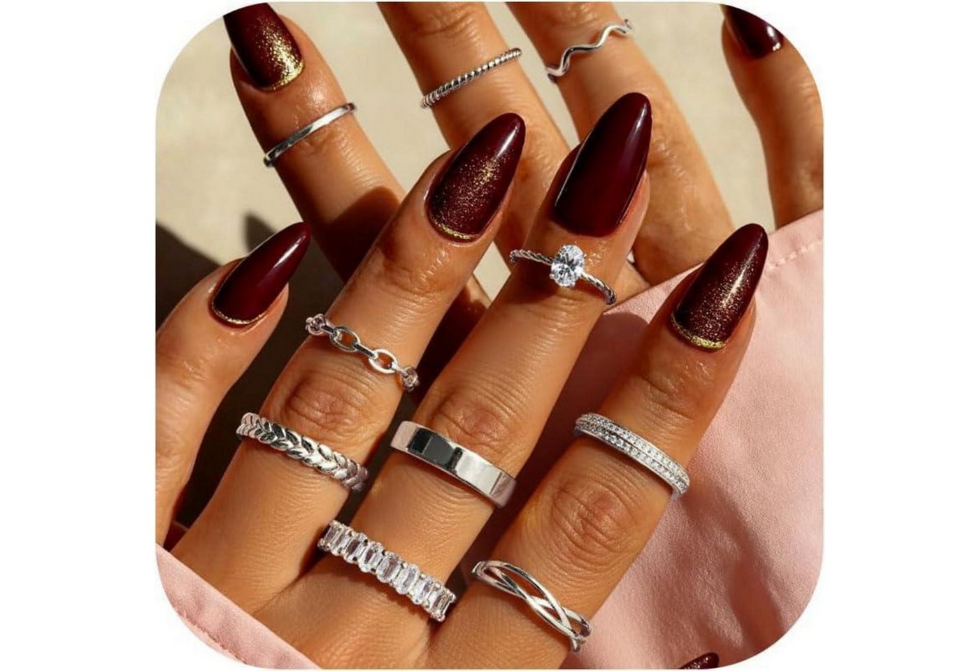 LuxusKollektion Schmuckset Ringe Damen Gold vergoldet verstellbar 10er Set stapelbar Silber von LuxusKollektion