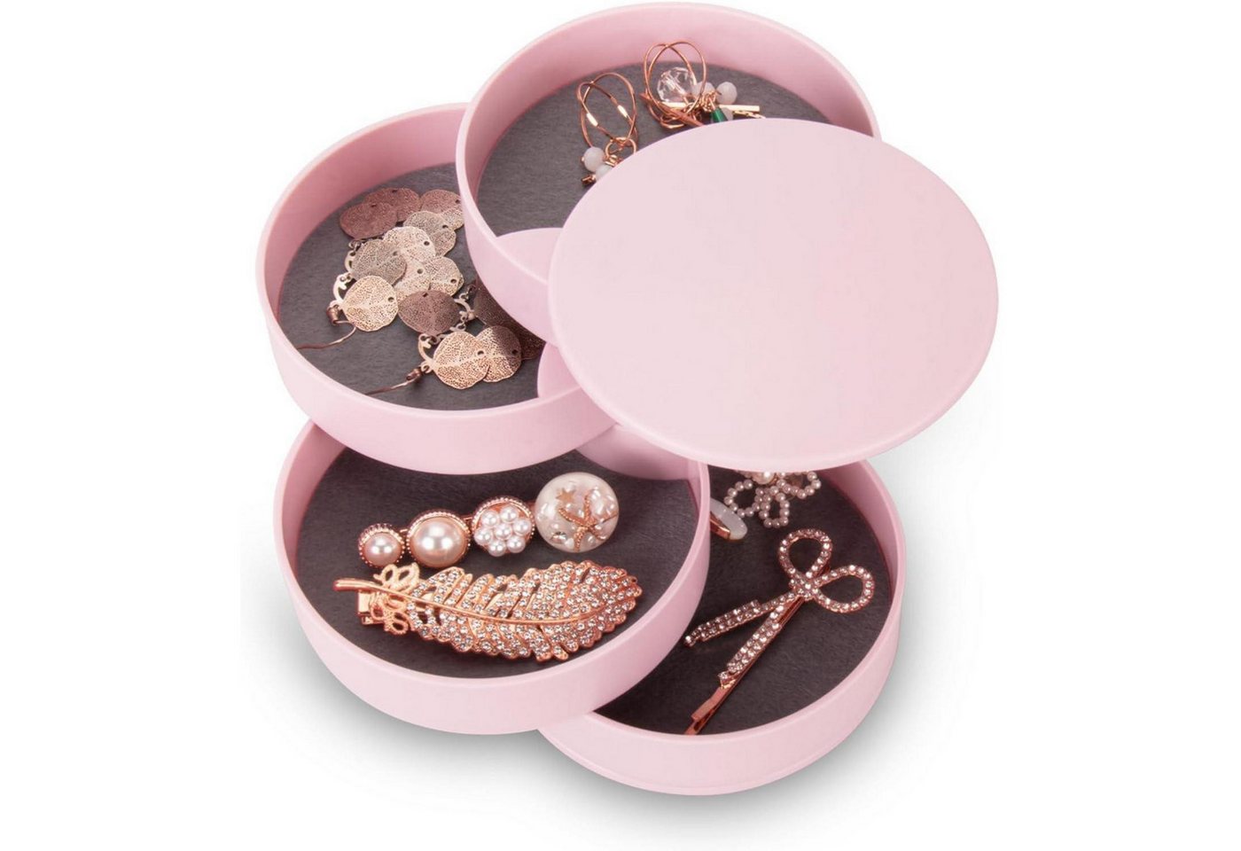 LuxusKollektion Schmuckset Schmuckkästchen Damen 4 Ebenen Ringe Ohrringe Halskette 10cm Rund Rosa von LuxusKollektion