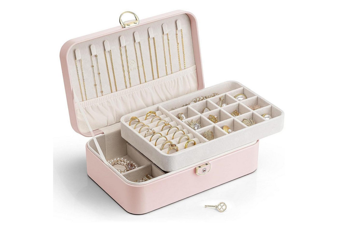 LuxusKollektion Schmuckset Schmuckkästchen Damen Abschließbar Ringe Ohrringe Armbänder Hellrosa von LuxusKollektion