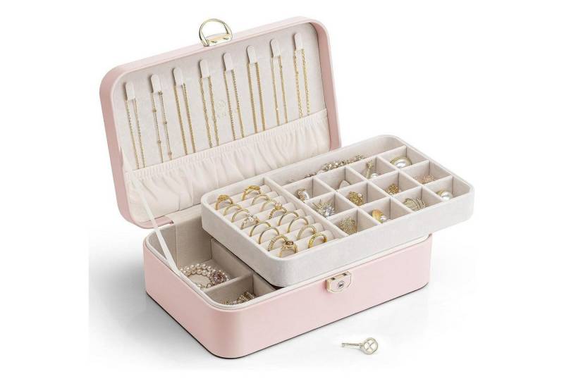 LuxusKollektion Schmuckset Schmuckkästchen Damen Abschließbar Ringe Ohrringe Armbänder Hellrosa von LuxusKollektion