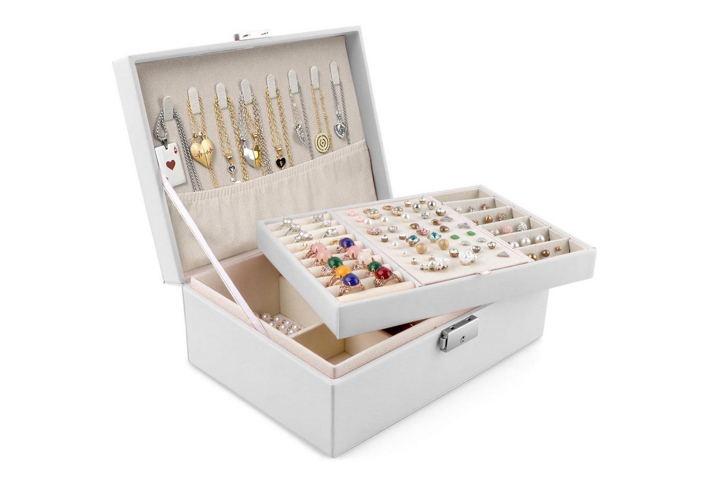 LuxusKollektion Schmuckset Schmuckkästchen Damen Schmuckschatulle Leder Schlüssel Ug-weiß von LuxusKollektion