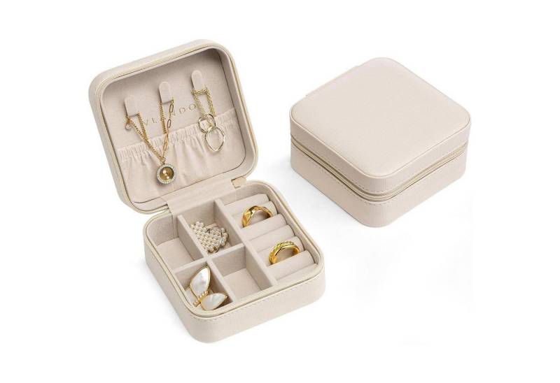 LuxusKollektion Schmuckset Schmuckkästchen Leder Reise Ohrringe Halsketten Ringe Damen Weiß von LuxusKollektion