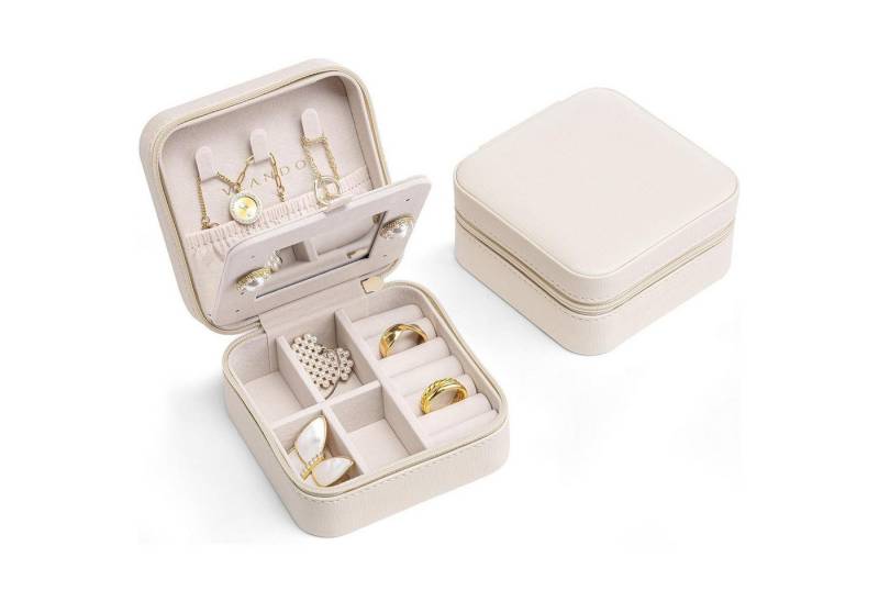 LuxusKollektion Schmuckset Schmuckkästchen Mädchen Schmuckbox Damen Klein mit Spiegel Weiß Leder von LuxusKollektion