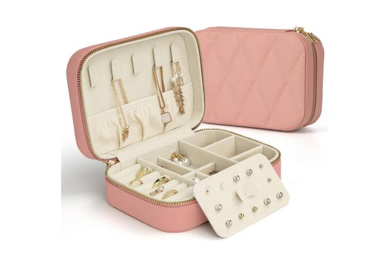 LuxusKollektion Schmuckset Schmuckkästchen PU Leder Rosa Ohrringe Ringe Damen Mittel Rosa Mittel von LuxusKollektion