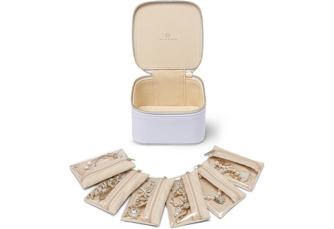 LuxusKollektion Schmuckset Schmuckkästchen Reise 6 Beutel Ohrringe Ketten Damen Lila von LuxusKollektion
