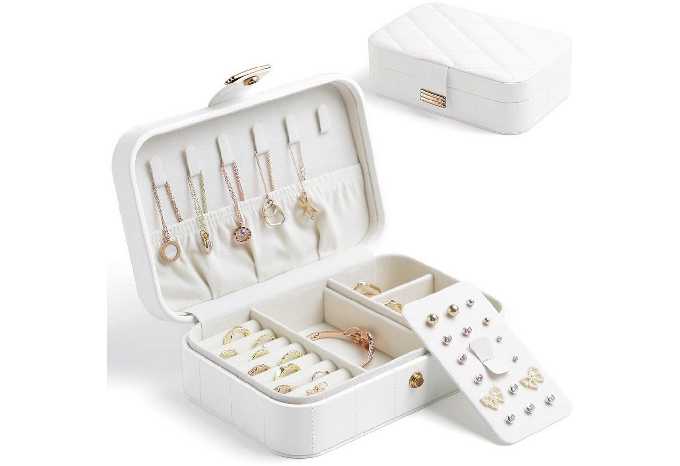 LuxusKollektion Schmuckset Schmuckkästchen Reise Damen Ohrringe Ring Halskette Groß Weiß Groß von LuxusKollektion