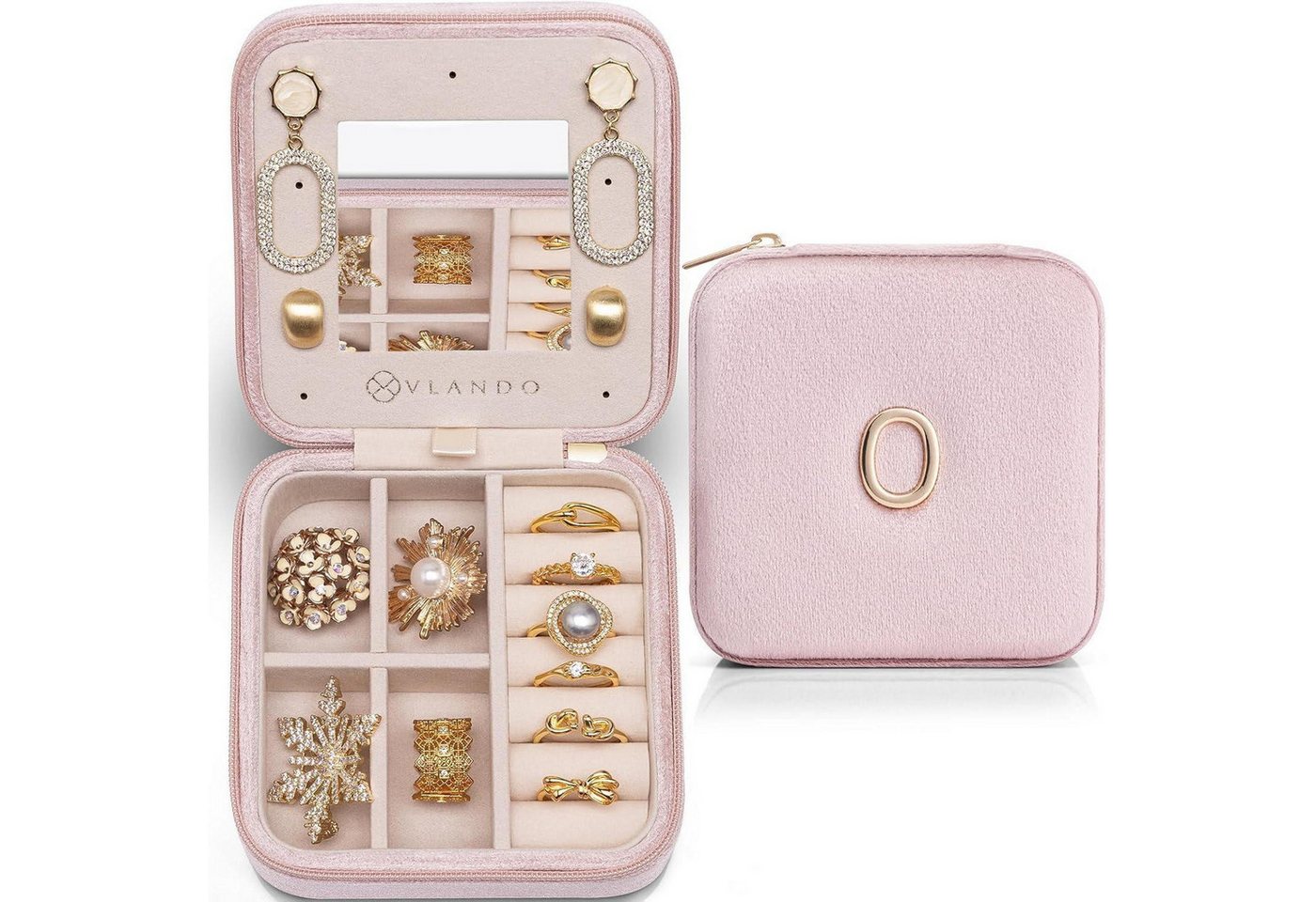 LuxusKollektion Schmuckset Schmuckkästchen Reise Damen personalisiert Samt Spiegel O von LuxusKollektion