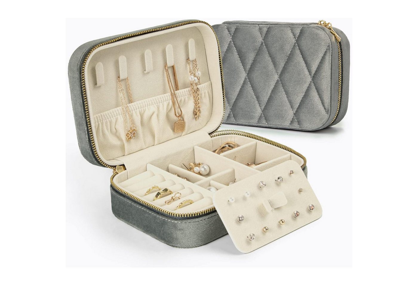 LuxusKollektion Schmuckset Schmuckkästchen Reise Samt Ohrringe Ringe Mittel Samtgrau Mittel von LuxusKollektion
