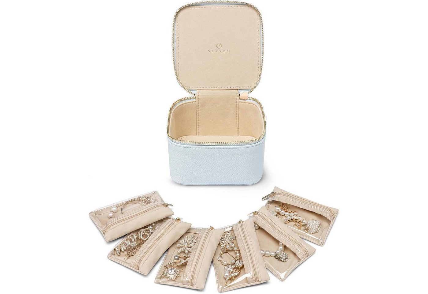 LuxusKollektion Schmuckset Schmuckkästchen Reise Schmuckbeutel 6 Ohrringe Damen Hellblau von LuxusKollektion