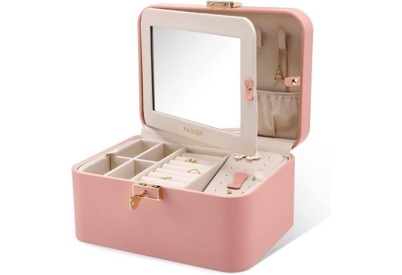 LuxusKollektion Schmuckset Schmuckkästchen zweistöckig Flanell Schloss Damen Rosa mit Spiegel von LuxusKollektion