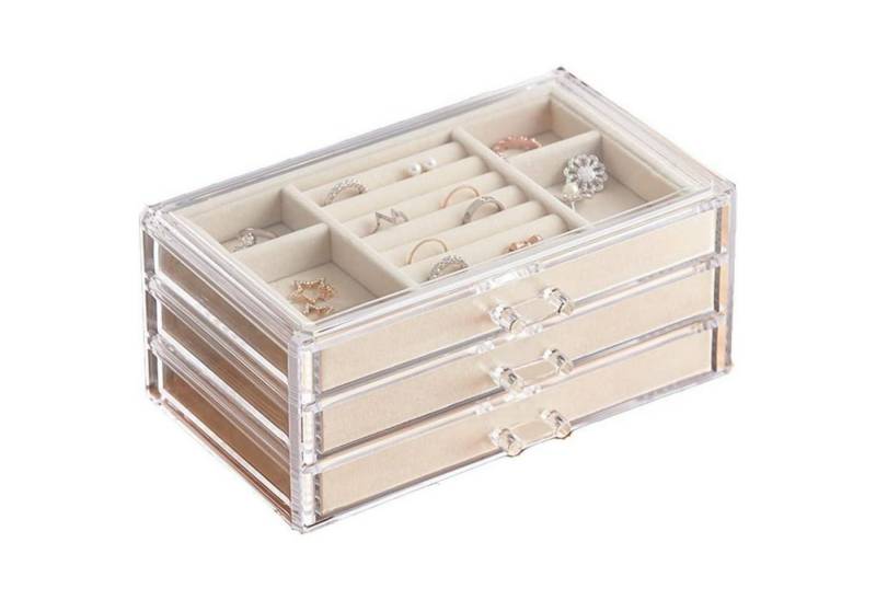 LuxusKollektion Schmuckset Schmuckschatulle für Damen mit 3 Schubladen Ring Ohrring Crème von LuxusKollektion