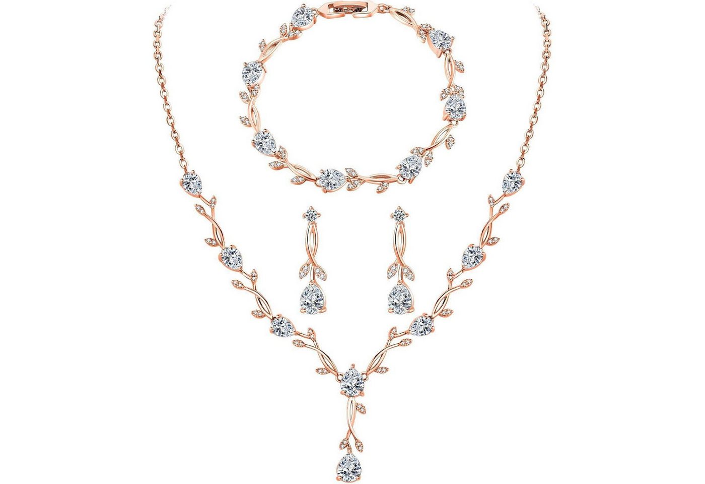 LuxusKollektion Schmuckset Schmuckset Hochzeit Silber 925 Halskette Zirkonia Ohrringe Roségold von LuxusKollektion