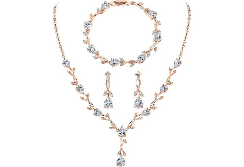 LuxusKollektion Schmuckset Schmuckset Hochzeit Silber 925 Halskette Zirkonia Ohrringe Roségold von LuxusKollektion