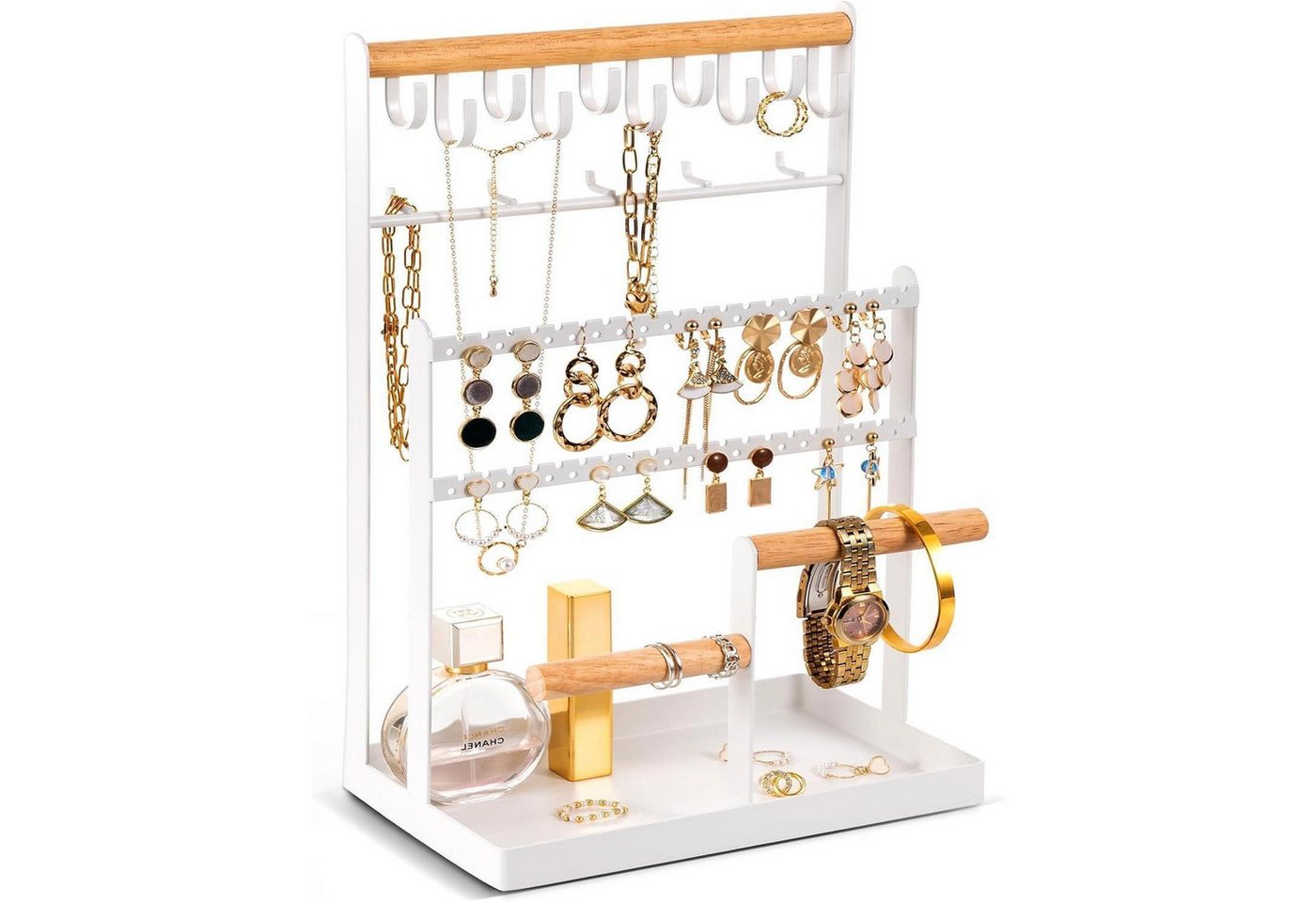 LuxusKollektion Schmuckset Schmuckständer Ohrringhalter Halsketten 15 Haken 40 Löcher Weiß von LuxusKollektion