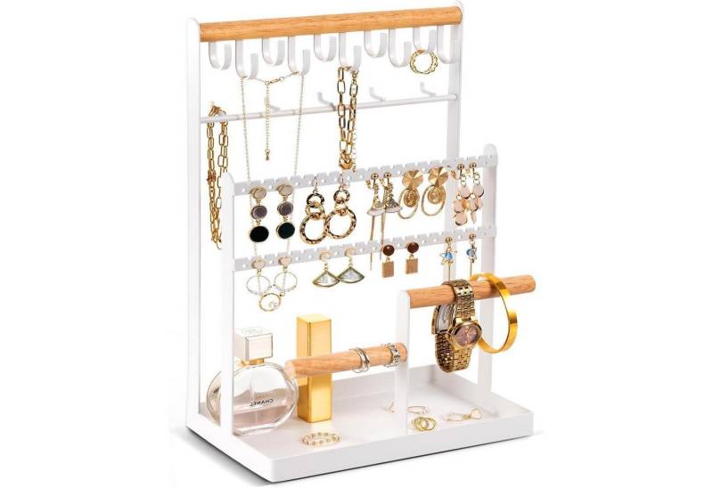 LuxusKollektion Schmuckset Schmuckständer Ohrringhalter Halsketten 15 Haken 40 Löcher Weiß von LuxusKollektion
