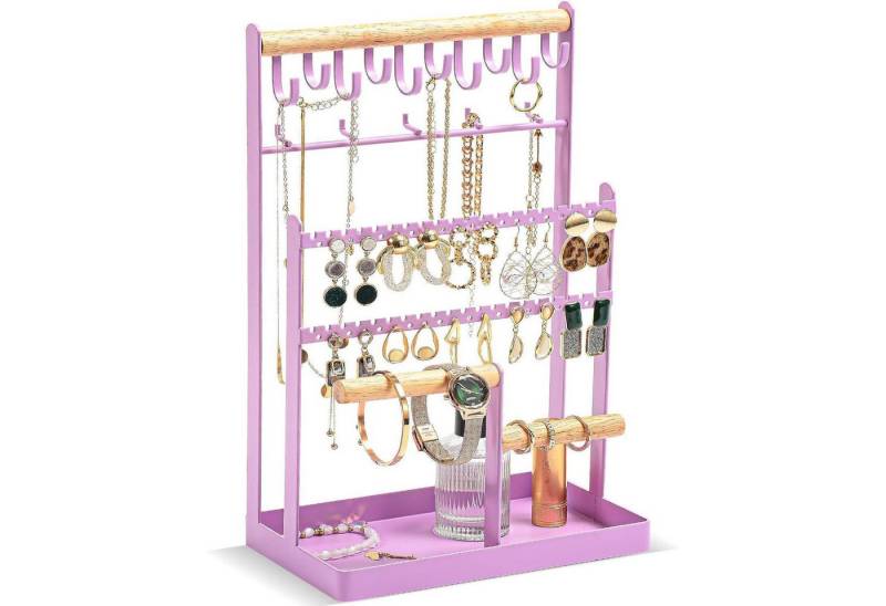 LuxusKollektion Schmuckset Schmuckständer Ohrringhalter Ketten 15 Haken 40 Löcher Violett von LuxusKollektion
