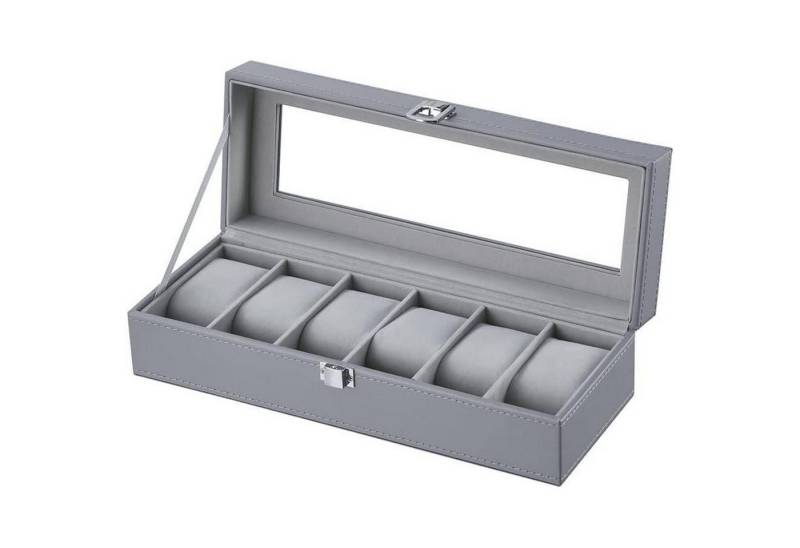 LuxusKollektion Schmuckset Uhrenbox Herren 6 Uhren Glasfenster PU Leder Samt Grau-w04g von LuxusKollektion