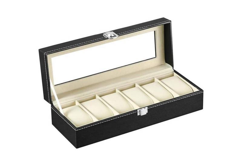 LuxusKollektion Schmuckset Uhrenbox Herren 6 Uhren PU Leder Glasfenster Samt Schwarz-W04B von LuxusKollektion