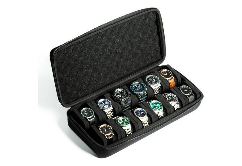LuxusKollektion Schmuckset Uhrenetui Uhrenrollen Hartschale Schwarzer Stoff mit 12 Schlitzen von LuxusKollektion