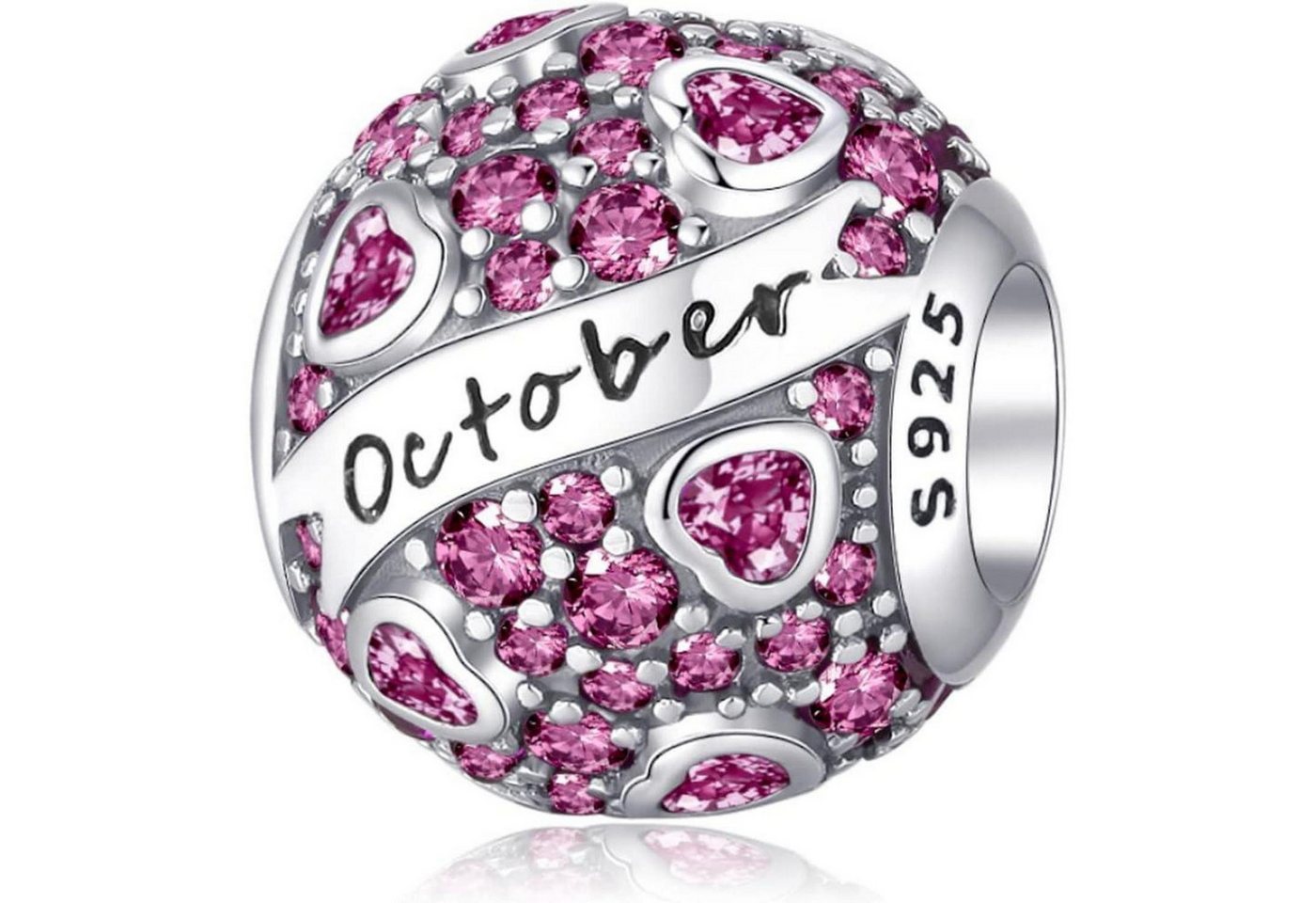 LuxusKollektion Schmuckset mit Gravur Anhänger 925 Silber Geburtsstein Herz Charms C-Runde Perlen-October von LuxusKollektion