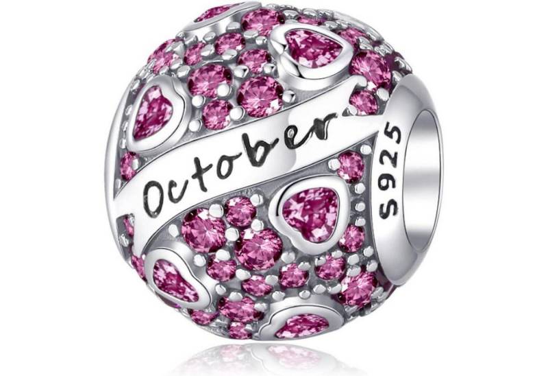 LuxusKollektion Schmuckset mit Gravur Anhänger 925 Silber Geburtsstein Herz Charms C-Runde Perlen-October von LuxusKollektion