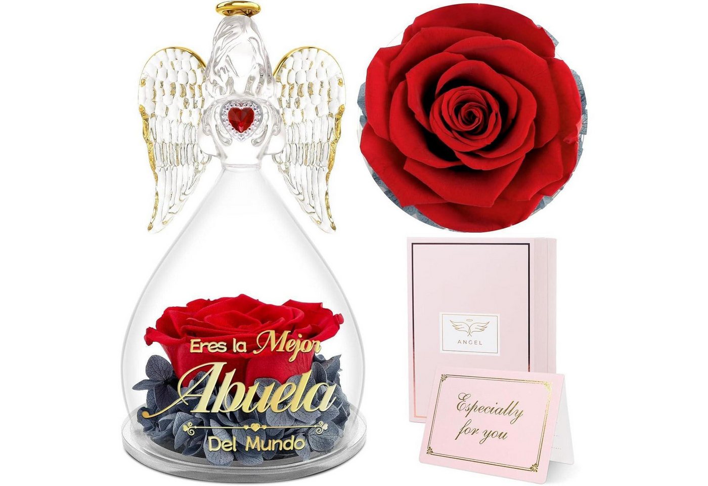 LuxusKollektion Schmuckset mit Gravur Engel Figur Spruch Beste Mama der Welt Rose Blume Geschenk von LuxusKollektion