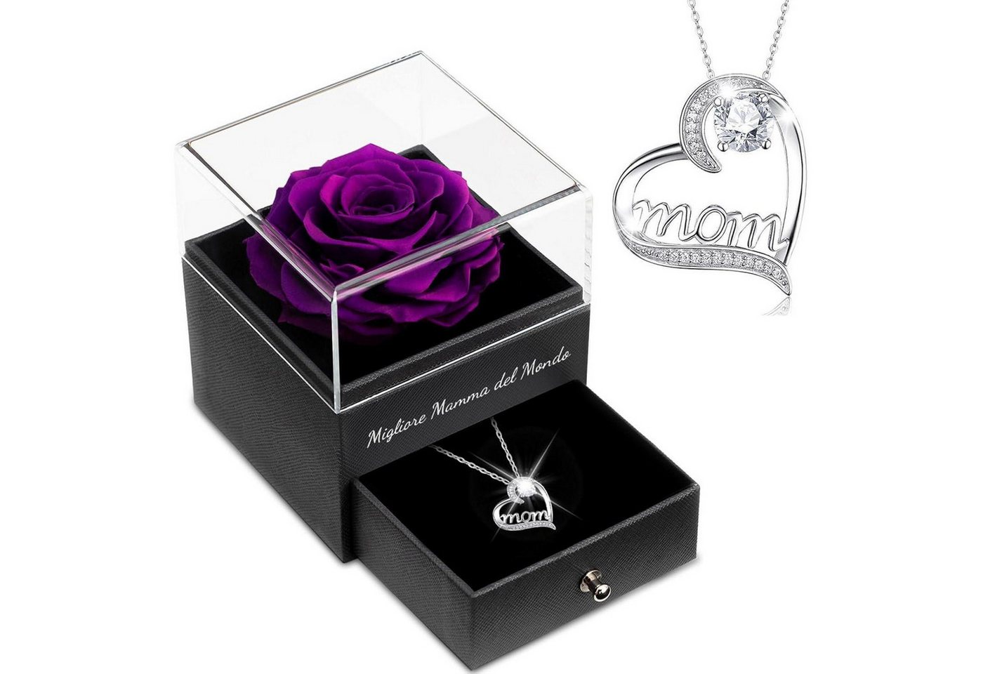 LuxusKollektion Schmuckset mit Gravur Halskette Mama 925 Sterlingsilber Rose Infinity Muttertag Lila von LuxusKollektion