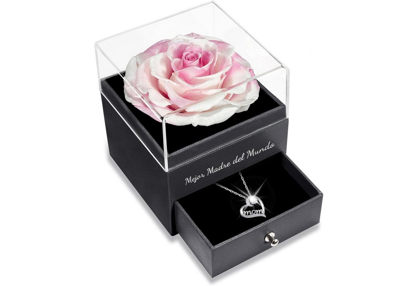 LuxusKollektion Schmuckset mit Gravur Halskette Mom 925 Sterlingsilber Rose Infinity Muttertag Weiß Rosa von LuxusKollektion