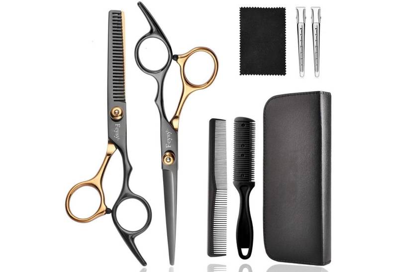 Fcysy Schneidekamm Friseurschere Haarschneideschere Effilierschere Set Gold von Fcysy
