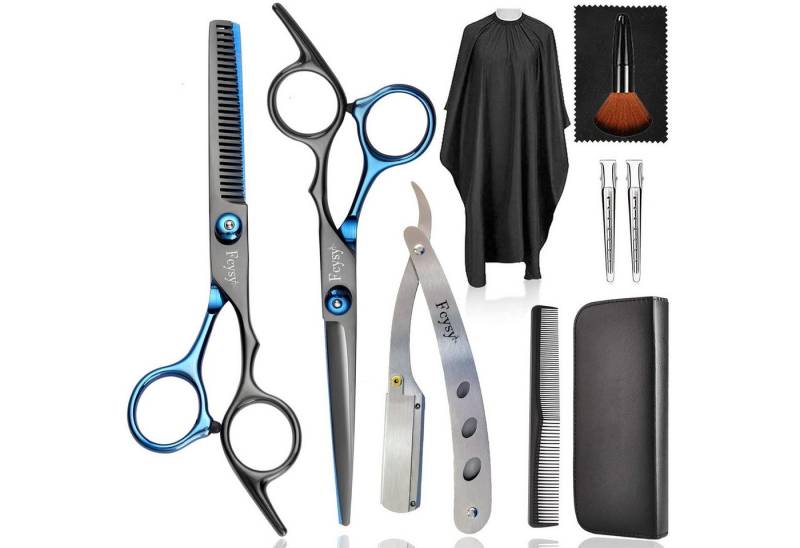 Fcysy Schneidekamm Friseurschere Set Haarschneide Effilierschere Profi-Kit 10 Stk Blau von Fcysy